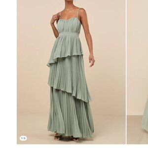 Jehona Sage Brush Pleated Tiered Maxi Dress